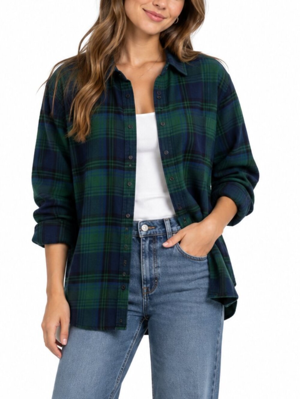 GAP The Big Shirt Oversized Green Navy Plaid Flannel Button Down Size XL